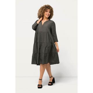 Ulla Popken  Kleid, A-Linie, Wellenkanten, Tunika-Ausschnitt, 3/4-Arm 