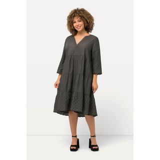 Ulla Popken  Kleid, A-Linie, Wellenkanten, Tunika-Ausschnitt, 3/4-Arm 