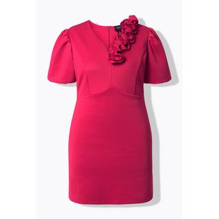 Ulla Popken Abito Bodycon Scuba Rose 3D Mezza Manica a Sbuffo  