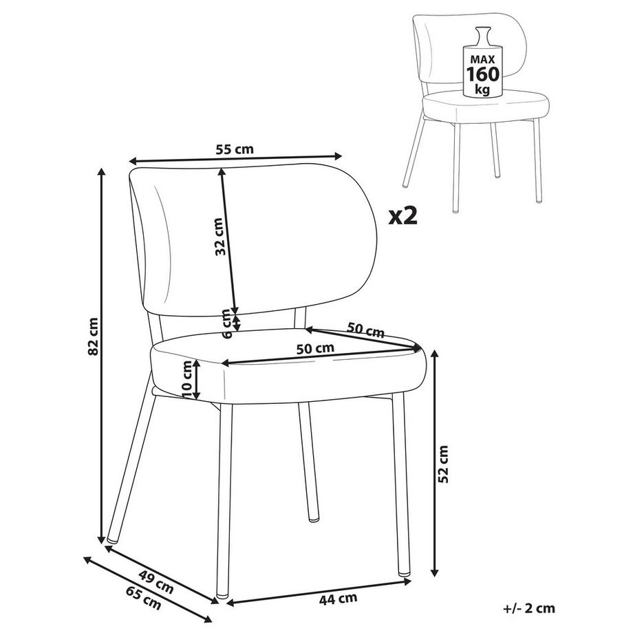 Beliani Lot de 2 chaises de salle à manger en Bouclé Scandinave WONDER  
