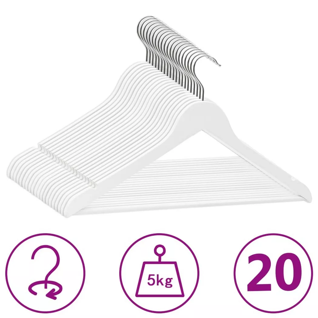 Cintres antidérapants 20 pcs Blanc Bois dur Vidaxl