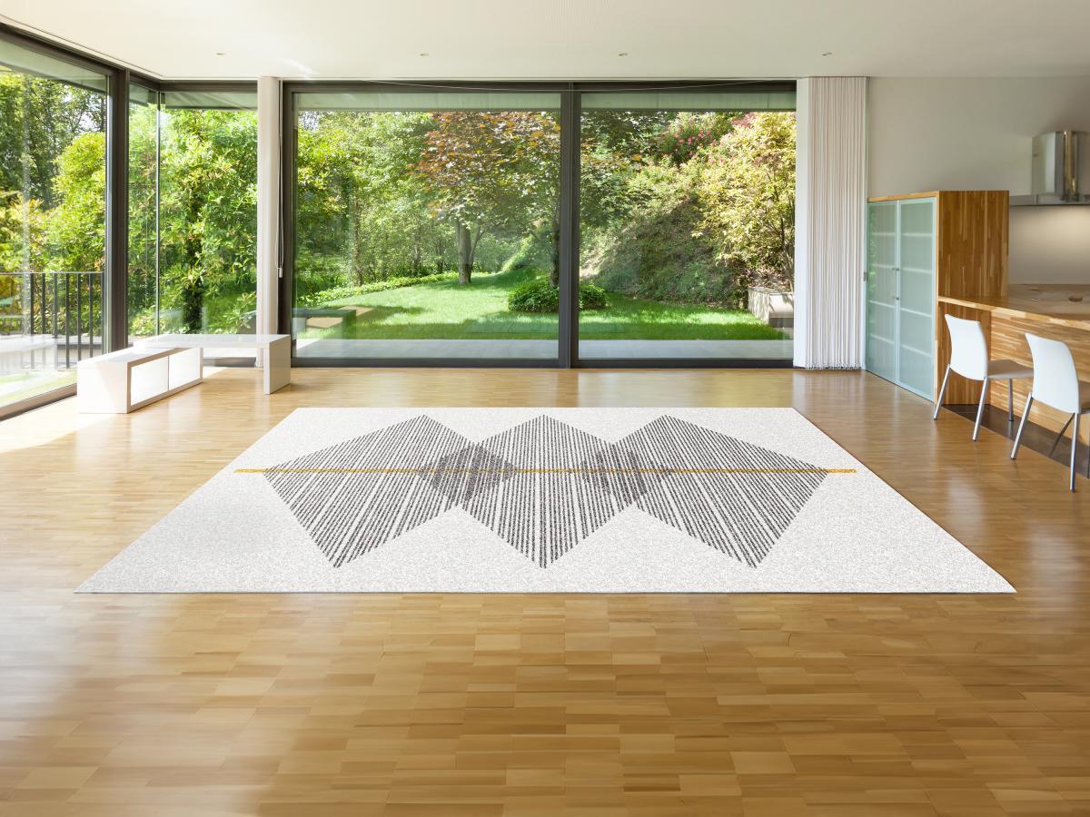 Vente-unique  Tapis géométrique - 200 x 290 cm - Blanc et gris- NIMIRIA 