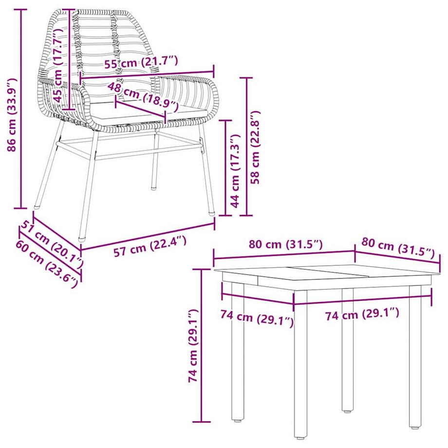 VidaXL Ensemble à manger de jardin rotin synthétique  