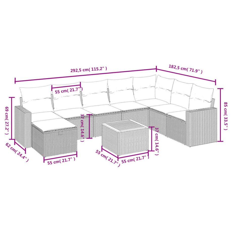 VidaXL Ensemble de canapés de jardin rotin synthétique  