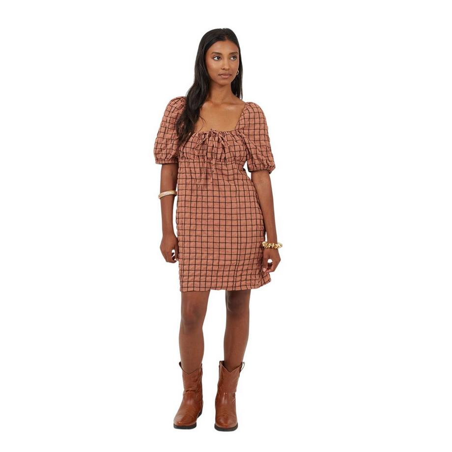 Brave Soul Robe Courte Col Carré Manches Bouffantes  