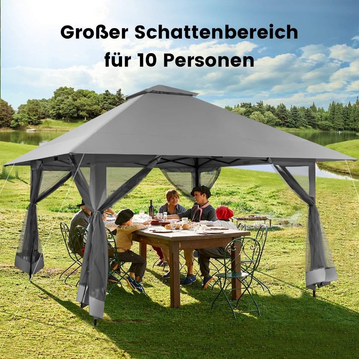 Northix Gazebo da giardino 4 x 4 m con pareti laterali in rete, protezione UV 50+, grigio  