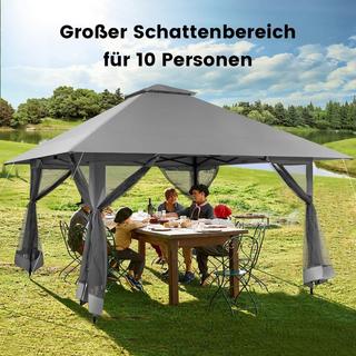 Northix Gazebo da giardino 4 x 4 m con pareti laterali in rete, protezione UV 50+, grigio  