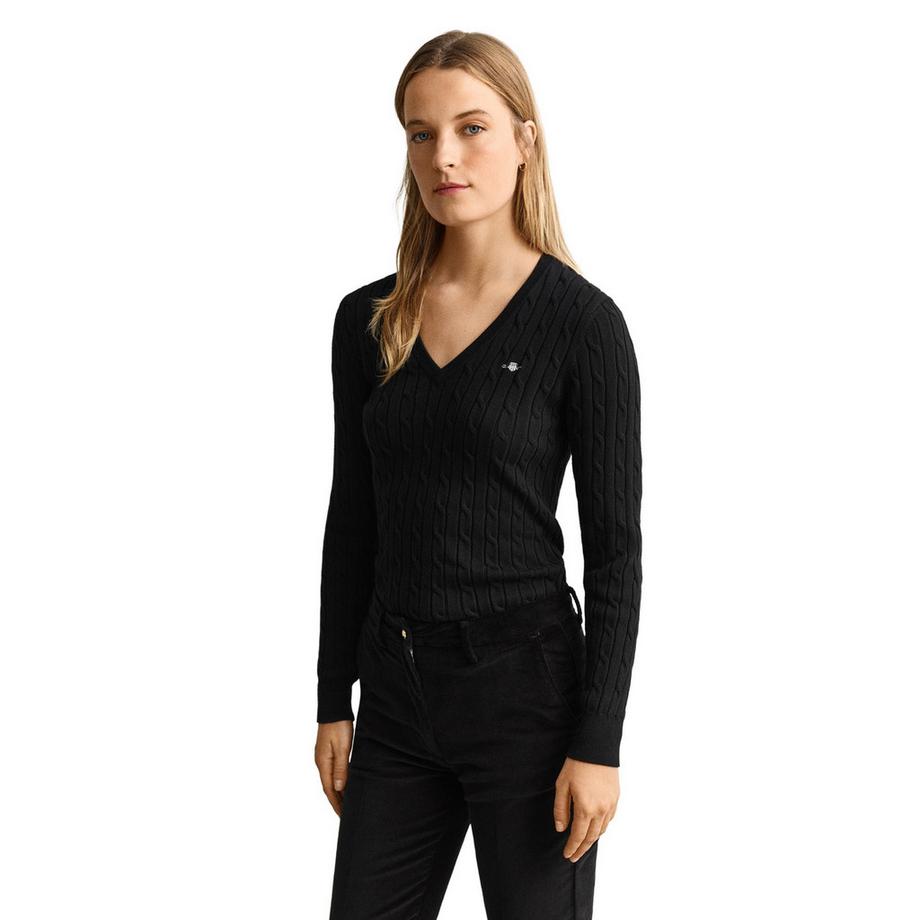 GANT  Pull en tricot  Conforme à la silhouette-STRETCH CABLE V-NECK 