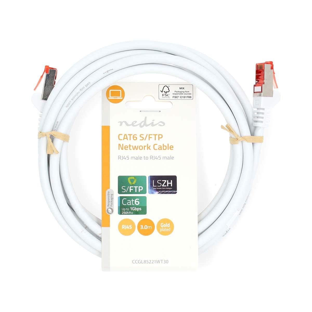 Nedis  Cavo di rete CAT6 | RJ45 maschio | RJ45 maschio | S/FTP | 3,00 m | Rotondo | LSZH | Bianco | Etichetta 