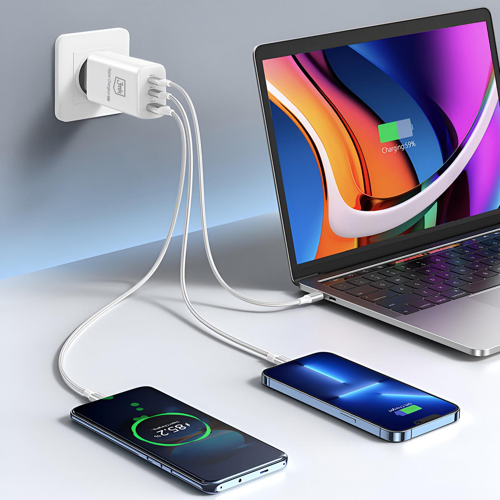 3mk Protection  Chargeur Mural 2 USB C + USB 65W GaN 3mk 