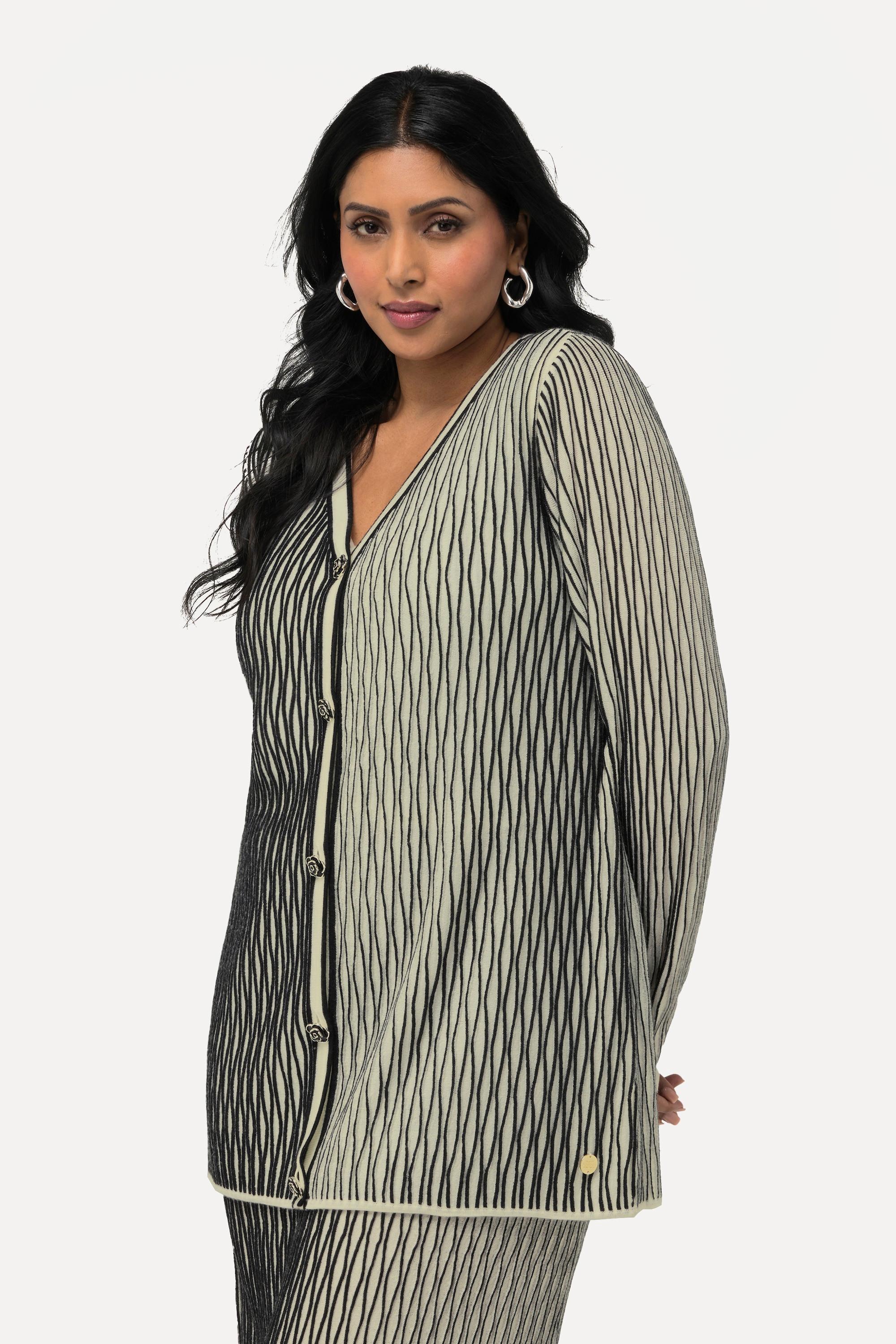 Ulla Popken Cardigan 3D Struttura Scollo a V Maniche Lunghe  