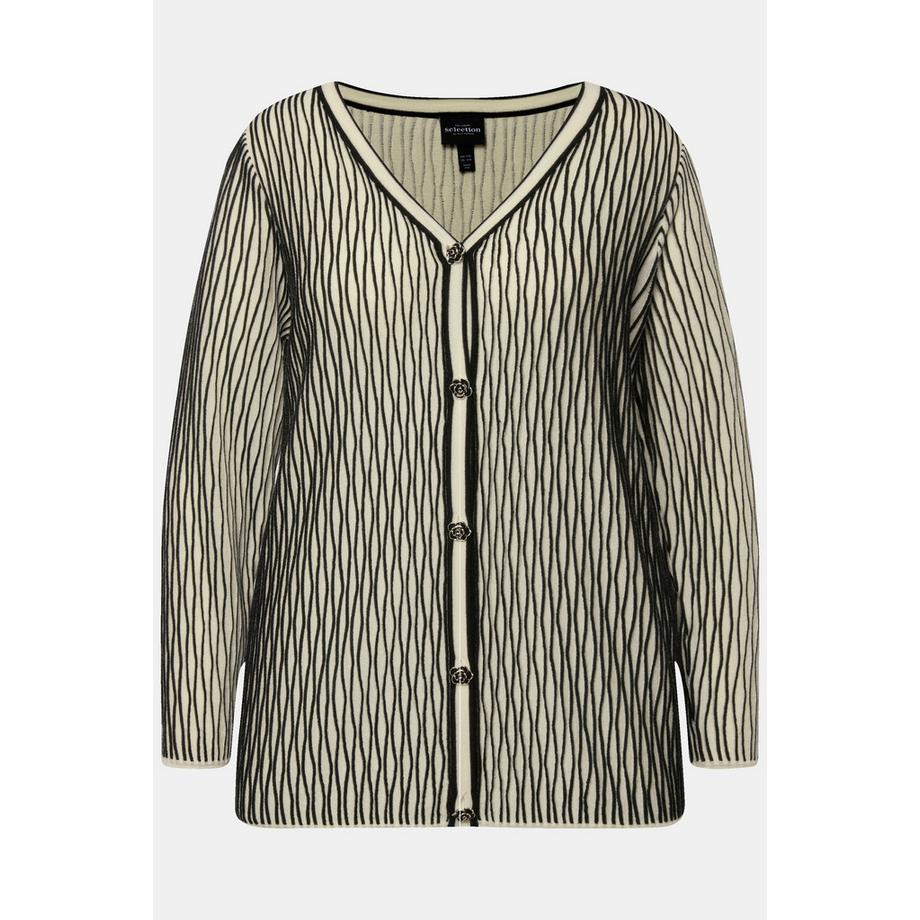 Ulla Popken Cardigan 3D Texture Col V Manches Longues  