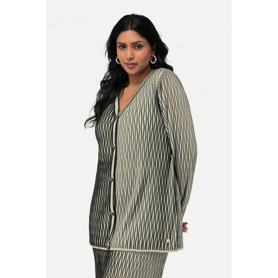 Ulla Popken Cardigan 3D Texture Col V Manches Longues  