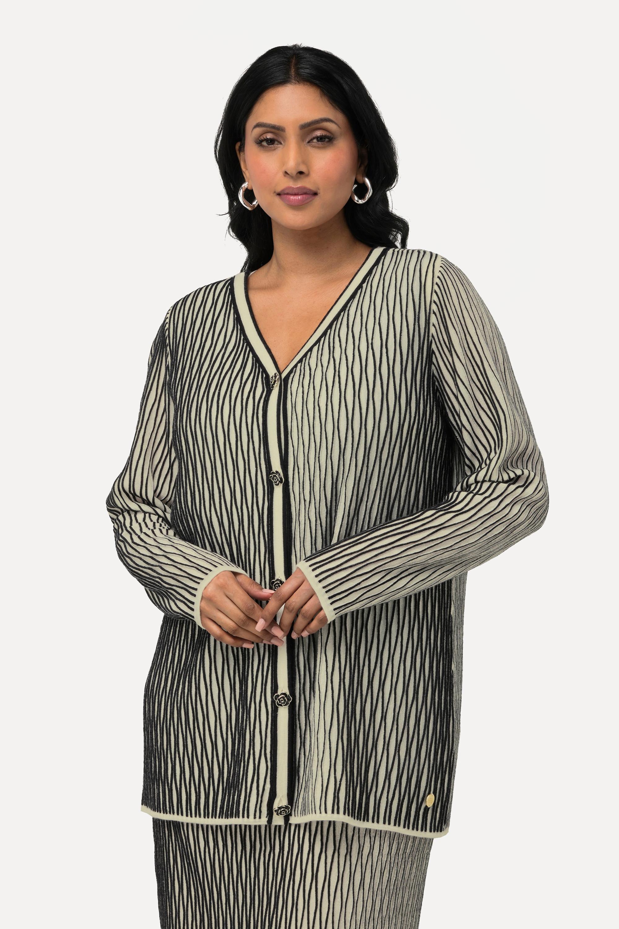 Ulla Popken Cardigan 3D Struttura Scollo a V Maniche Lunghe  