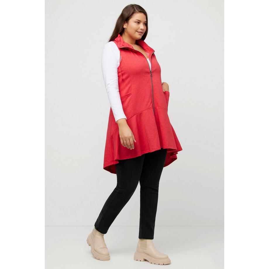 Ulla Popken Gilet in felpa taglio svasato collo alto volant  