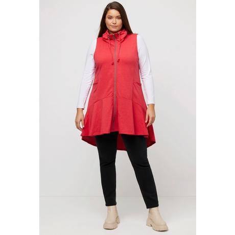 Ulla Popken  Gilet en molleton, ligne A, col montant, coutures viennoises, volant 