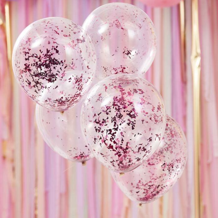 Ginger Ray  5 Ballons Micro- Confettis Rose 