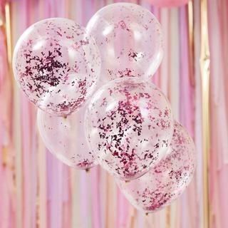 Ginger Ray  5 Ballons Micro- Confettis Rose 