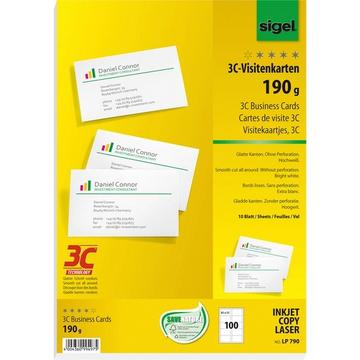 Sigel LP790 Biglietti da visita stampabili, bordi lisci 85 x 55 mm Bianco puro 100 pz. Formato carta: DIN A4