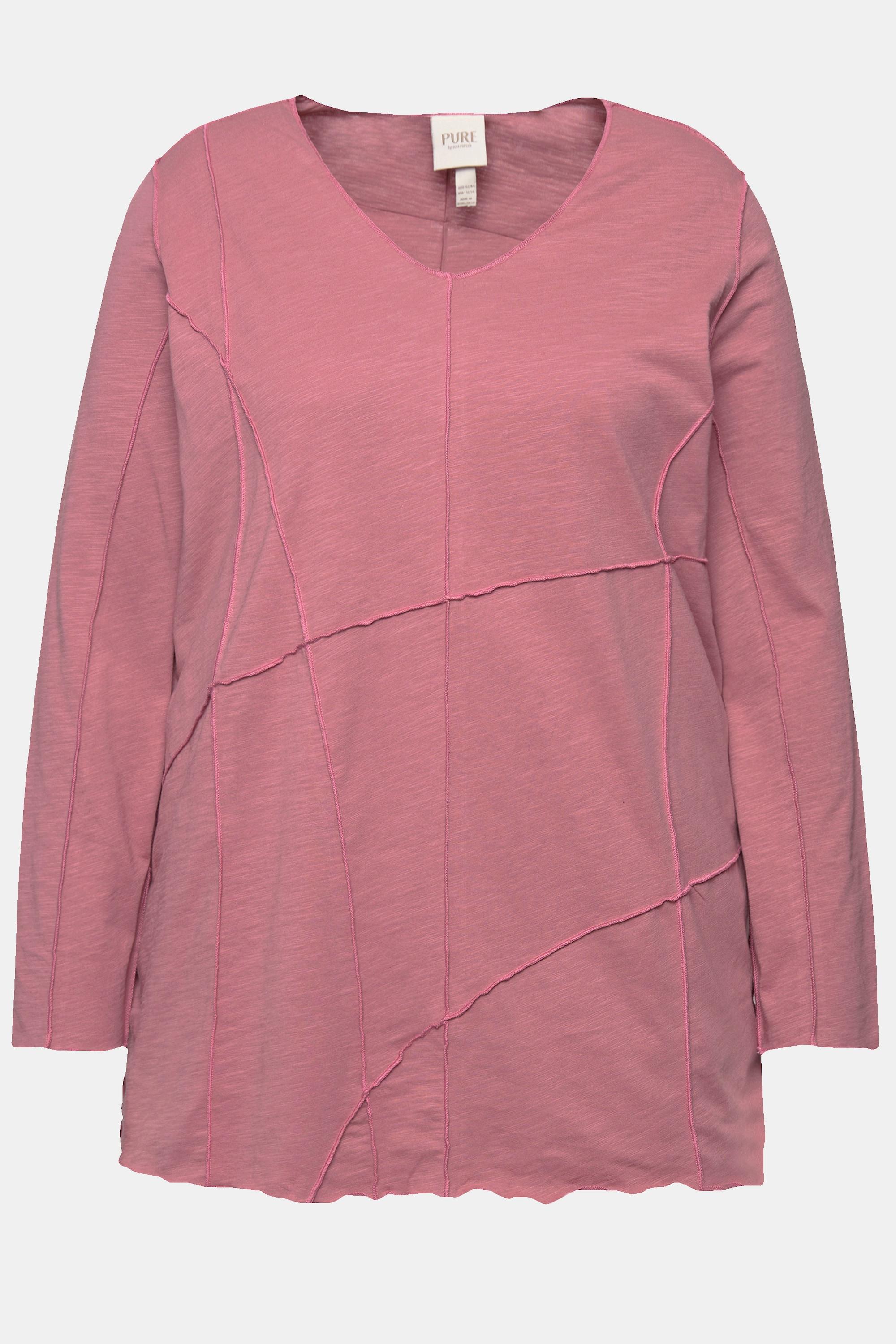 Ulla Popken  Shirt, Ziernähte, V-Ausschnitt, 3/4-Arm, Biobaumwolle 