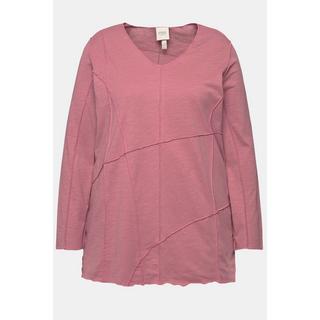 Ulla Popken  Shirt, Ziernähte, V-Ausschnitt, 3/4-Arm, Biobaumwolle 