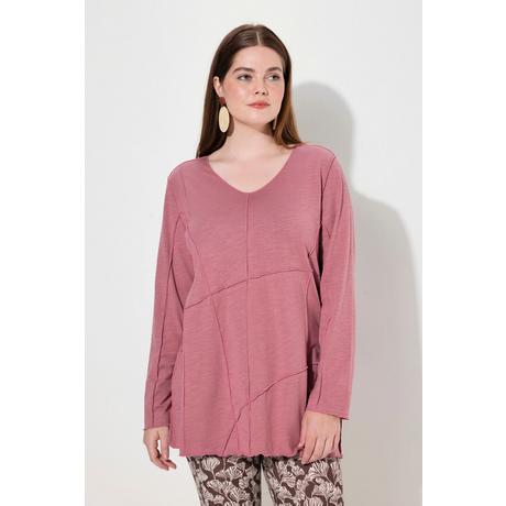 Ulla Popken  Shirt, Ziernähte, V-Ausschnitt, 3/4-Arm, Biobaumwolle 