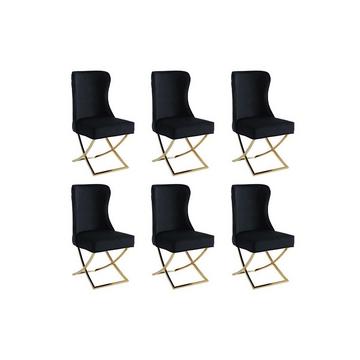 Lot de 6 chaises en velours et acier inoxydable doré - Noir - MARELANO de Pascal MORABITO