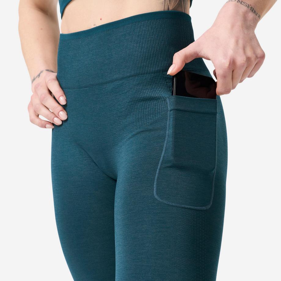 DOMYOS  Nahtlose Krafttrainings-Leggings , Entenblau 