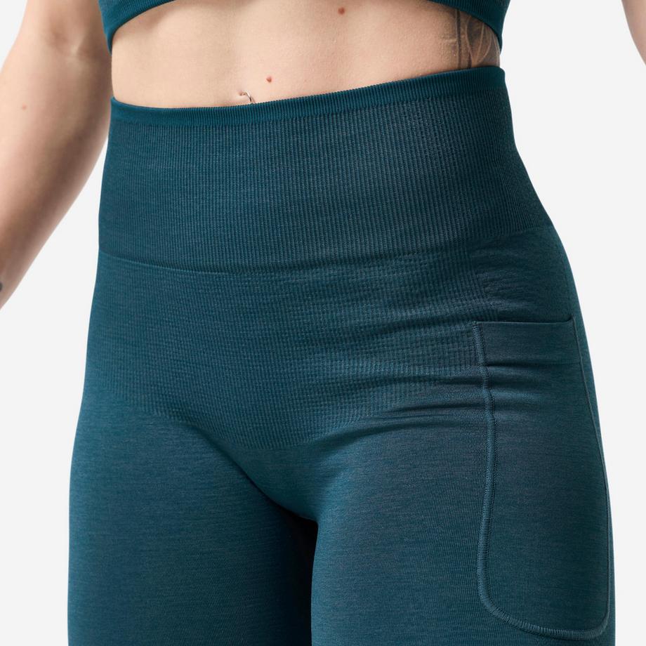 DOMYOS  Nahtlose Krafttrainings-Leggings , Entenblau 