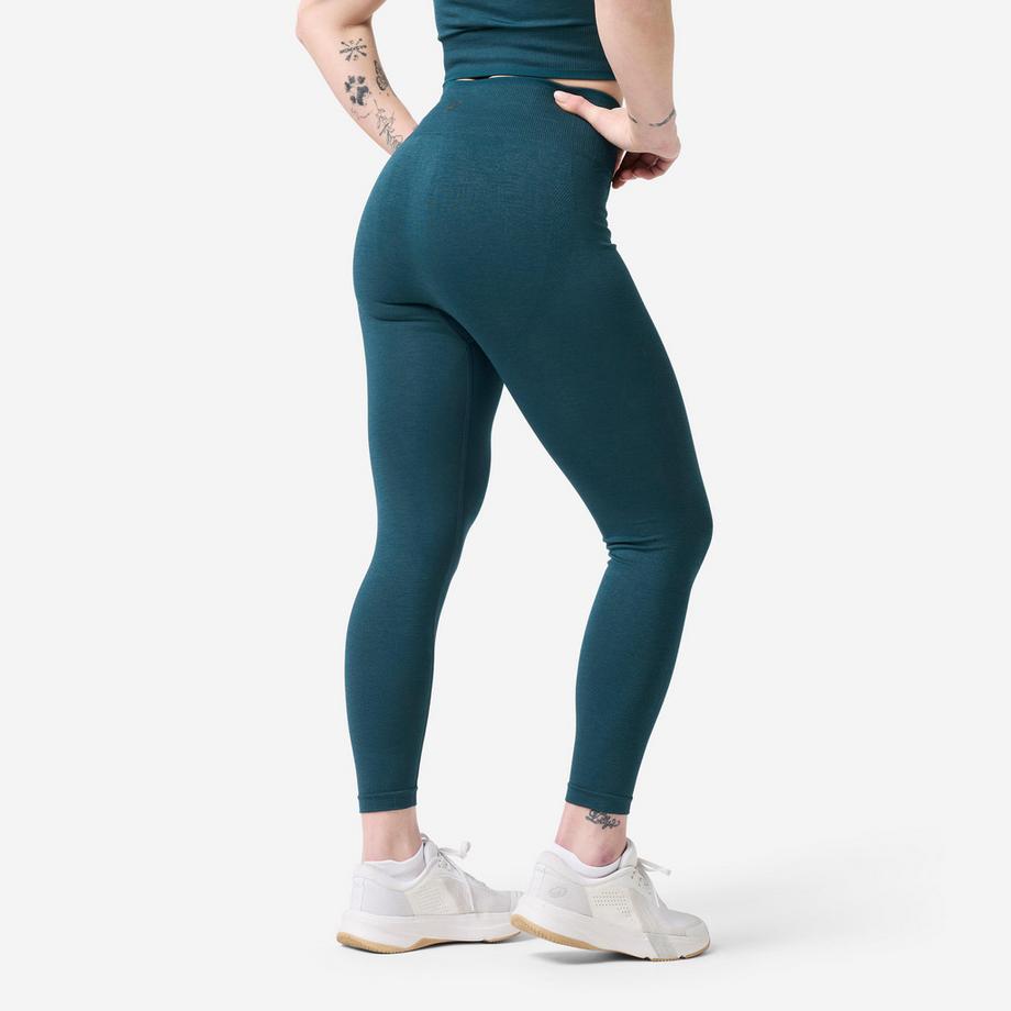 DOMYOS  Nahtlose Krafttrainings-Leggings , Entenblau 