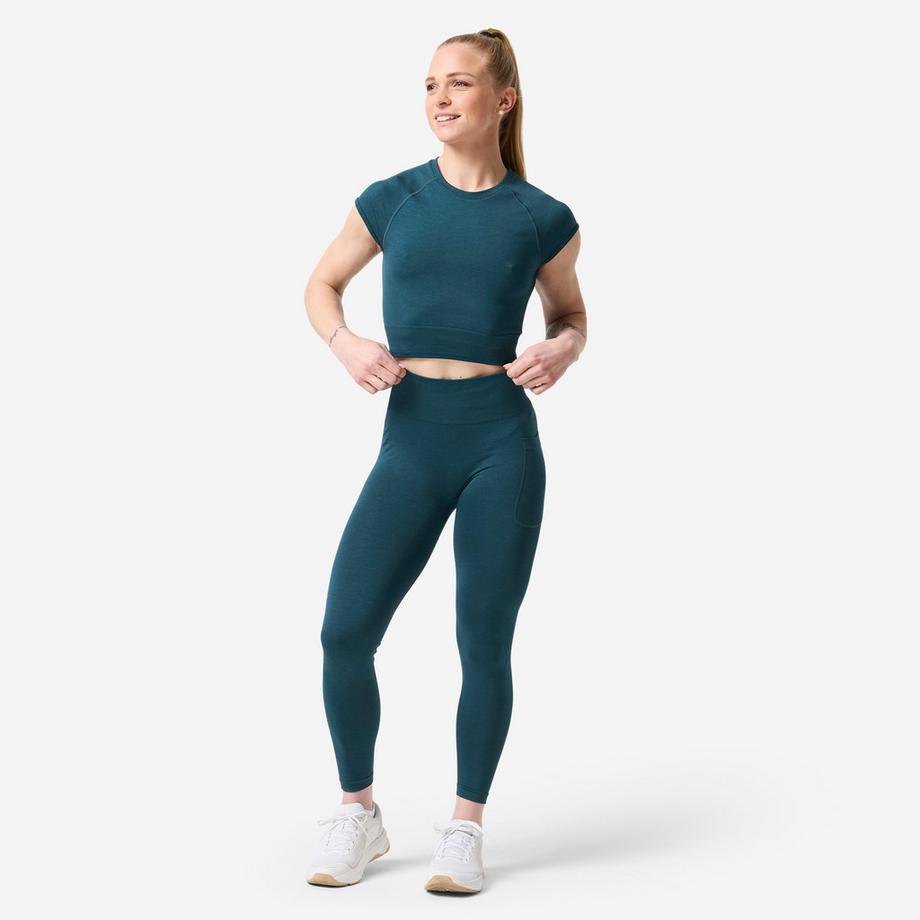 DOMYOS  Nahtlose Krafttrainings-Leggings , Entenblau 