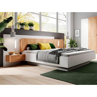 Vente-unique Letto con contenitore con comodini - 2 cassetti - con LED - 160 x 200 cm - Bianco e Naturale - FRANCOLI  