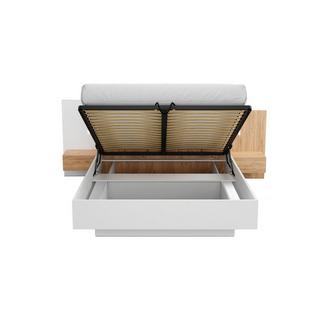 Vente-unique Bett mit Bettkasten mit Nachttischen - 160 x 200 cm - 2 Schubladen + LEDs - Weiß & Holzfarben - FRANCOLI  