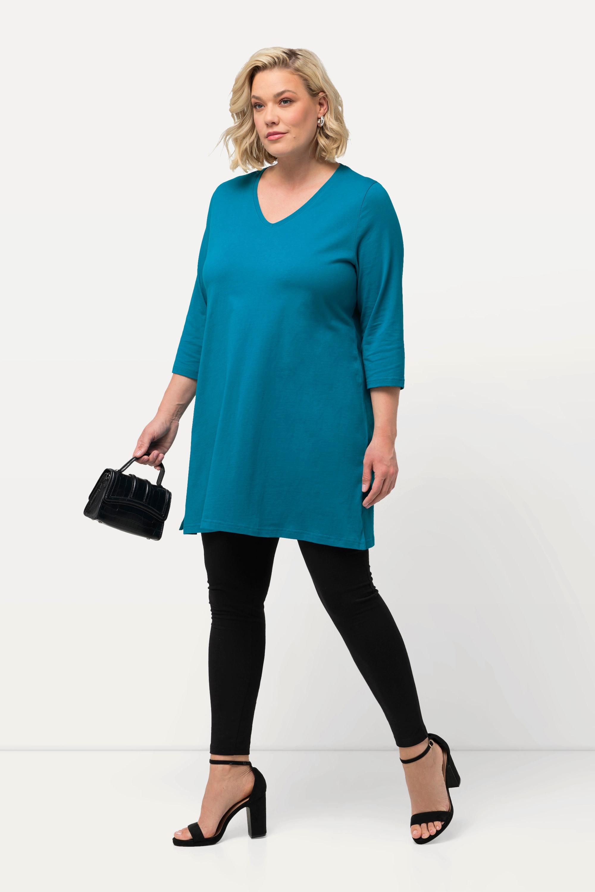 Ulla Popken  Longshirt, A-Linie, V-Ausschnitt, 3/4-Arm 