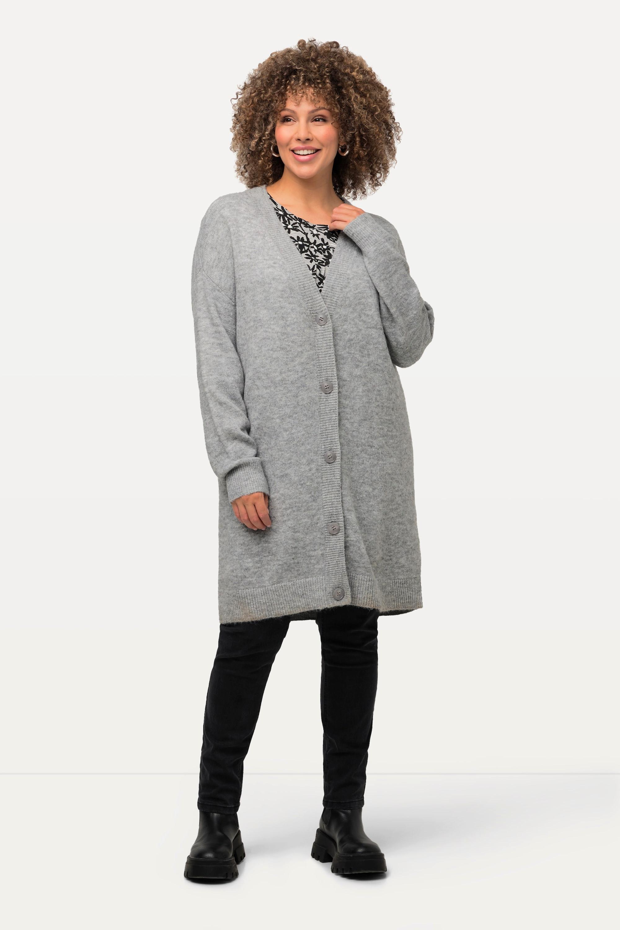 Ulla Popken Cardigan Boxy Maglia Fine Bottoni Scollo V  
