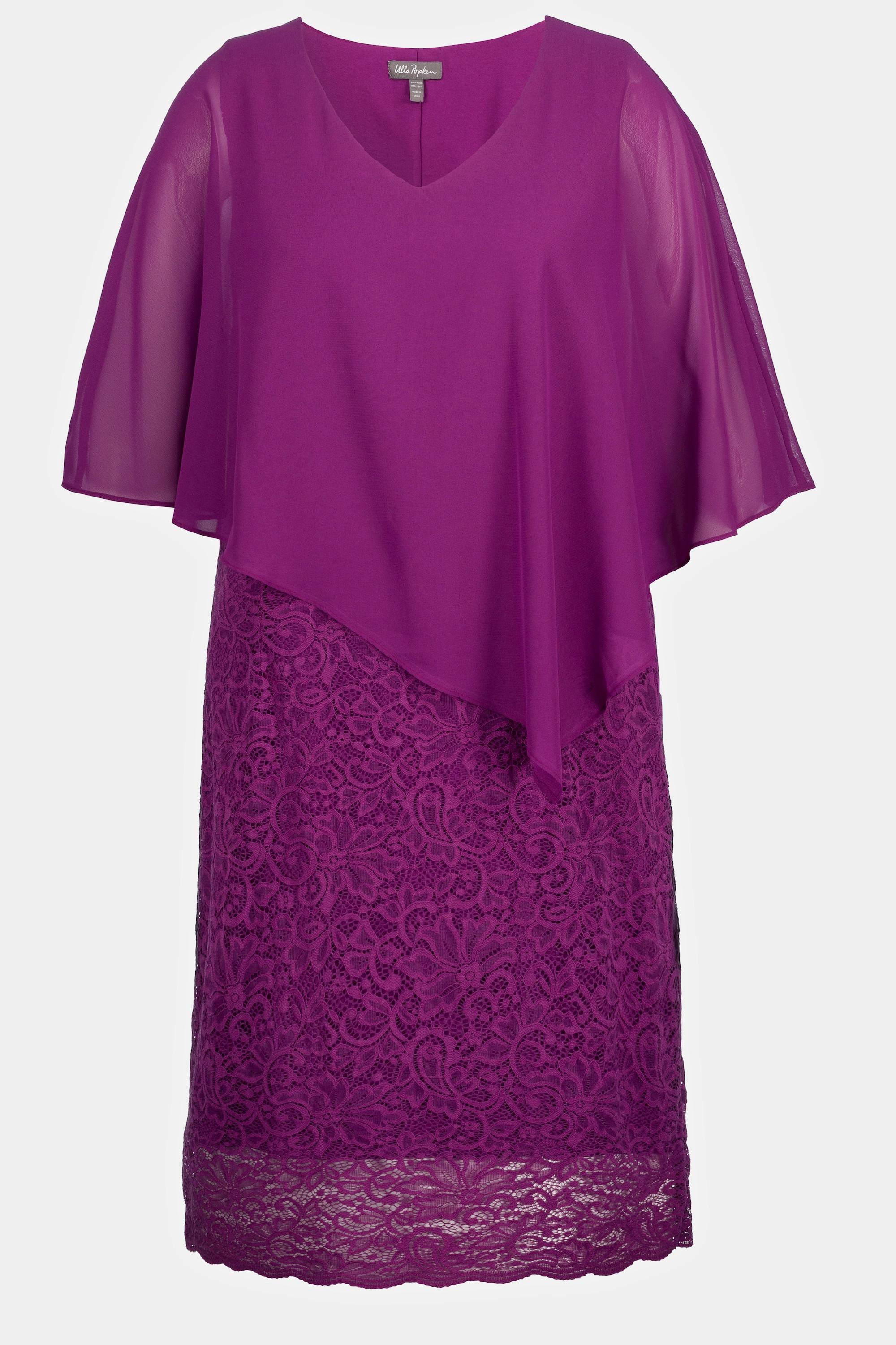 Ulla Popken  Abito da sera con mantellina di chiffon, jersey, orlo con pizzo e maniche a 3/4 