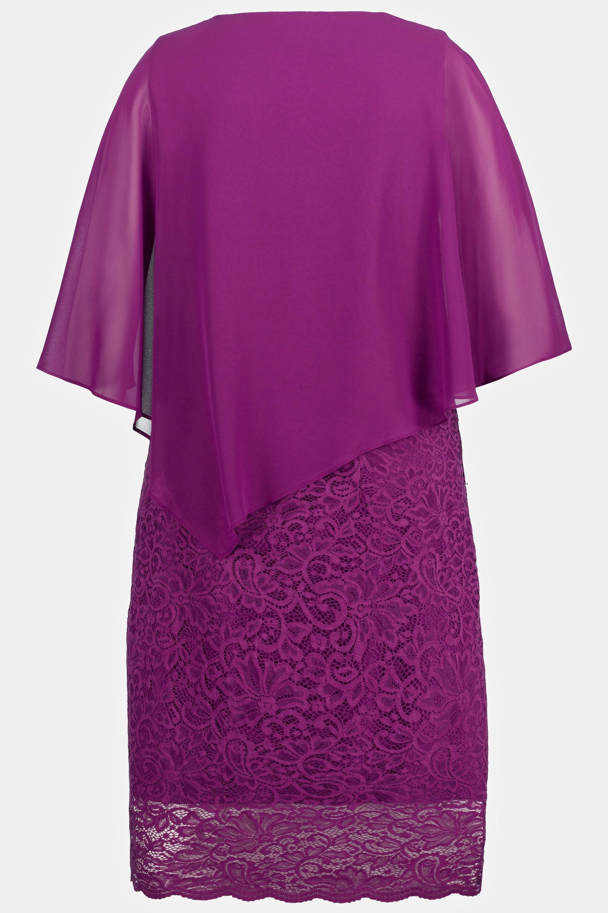 Ulla Popken  Abito da sera con mantellina di chiffon, jersey, orlo con pizzo e maniche a 3/4 