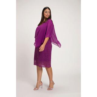 Ulla Popken  Abito da sera con mantellina di chiffon, jersey, orlo con pizzo e maniche a 3/4 