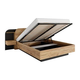 Vente-unique Bett mit Nachttischen 160 x 200 cm - Mit LEDs - Naturfarben und Schwarz - JUVISIA  