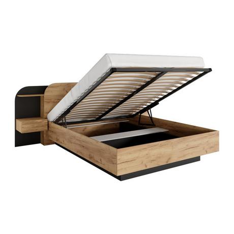 Vente-unique Bett mit Nachttischen 160 x 200 cm - Mit LEDs - Naturfarben und Schwarz - JUVISIA  