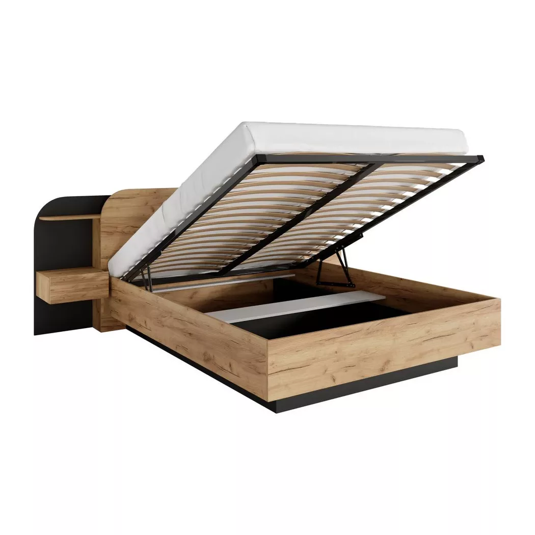 Lit coffre avec chevets 160 x 200 cm - Avec LEDs - Coloris : Naturel et noir - juvisia