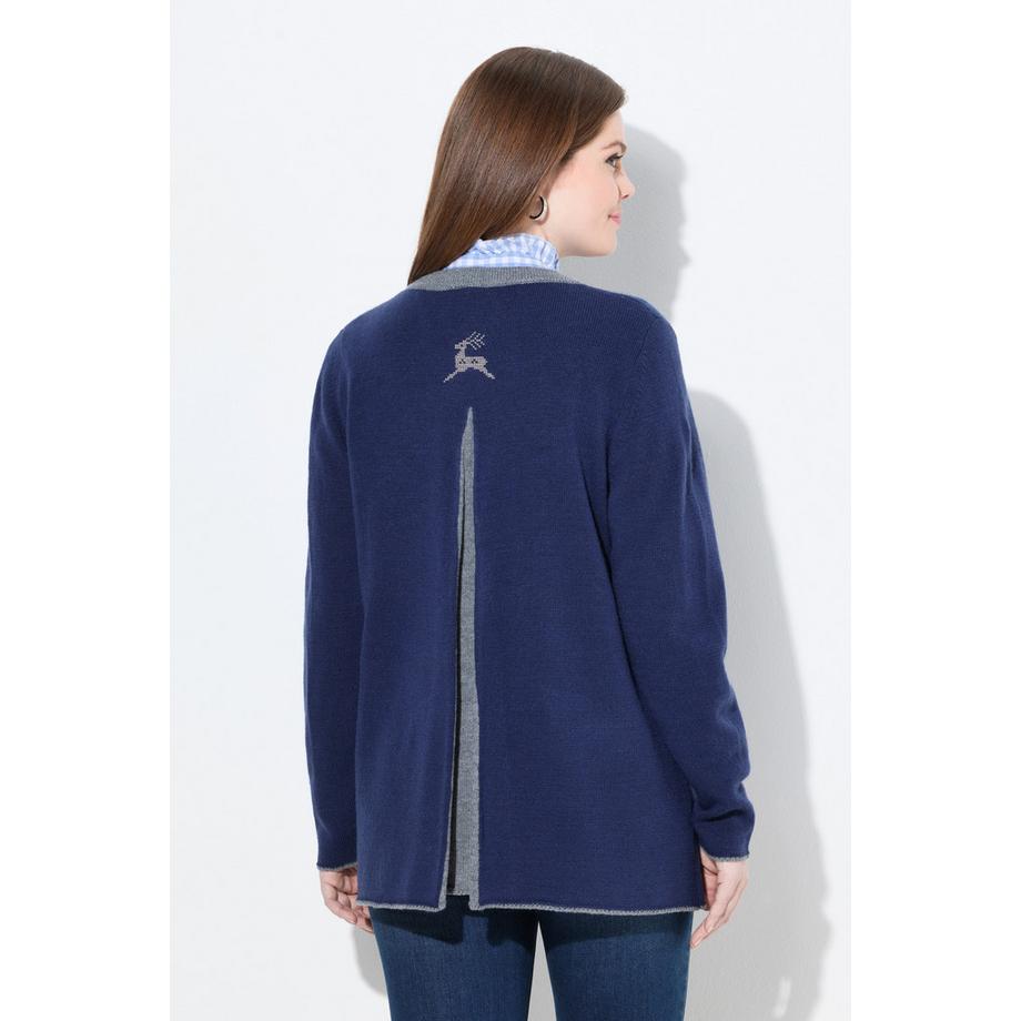 Ulla Popken Long Strickjacke Hirsch-Stickerei A-Linie Rundhals  