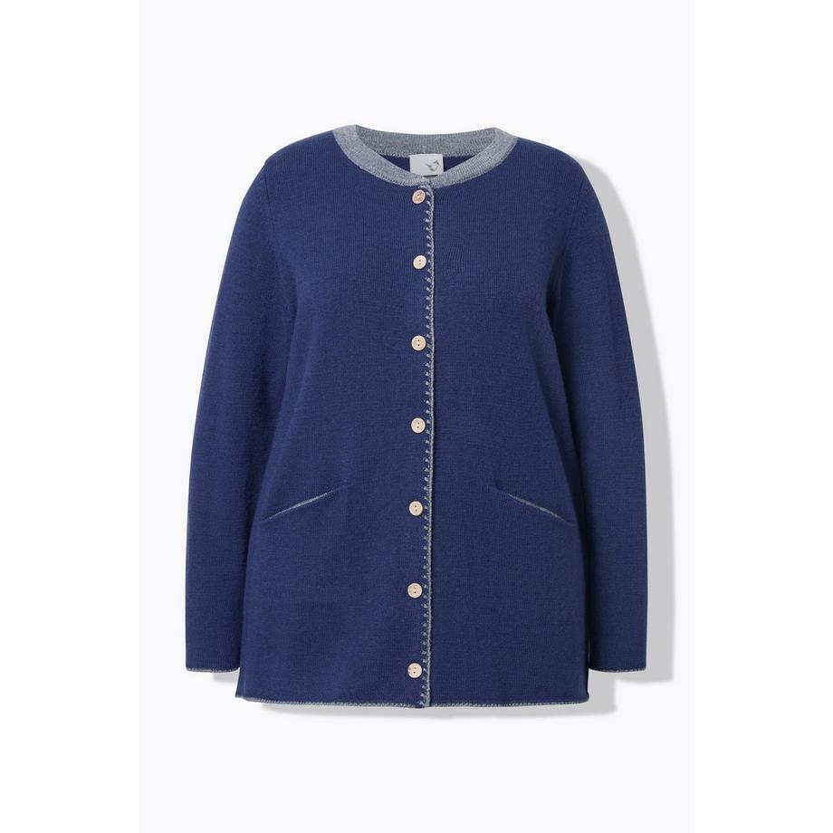 Ulla Popken Long Strickjacke Hirsch-Stickerei A-Linie Rundhals  