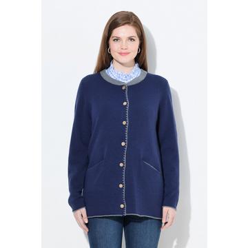 Long-Strickjacke, Hirsch-Stickerei, A-Linie, Stehkragen