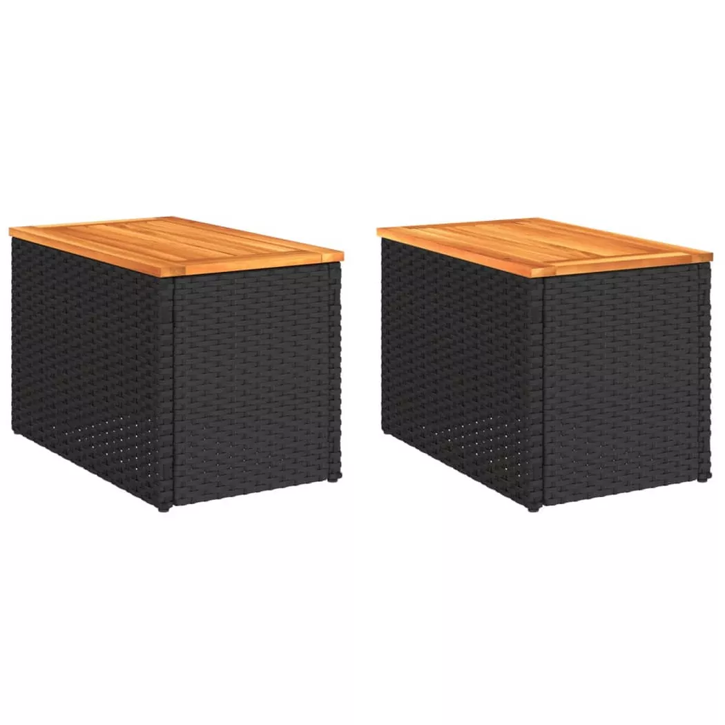 Tables d appoint jardin 2pcs noir 55x34x37 cm rotin bois massif