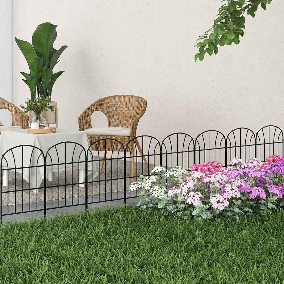 Northio  Gartenzaun Dekorativer Metallzaun mit Fuß, 8er Set, Steckzaun für Balkon & Terrasse, Schwarz, 93x150cm 