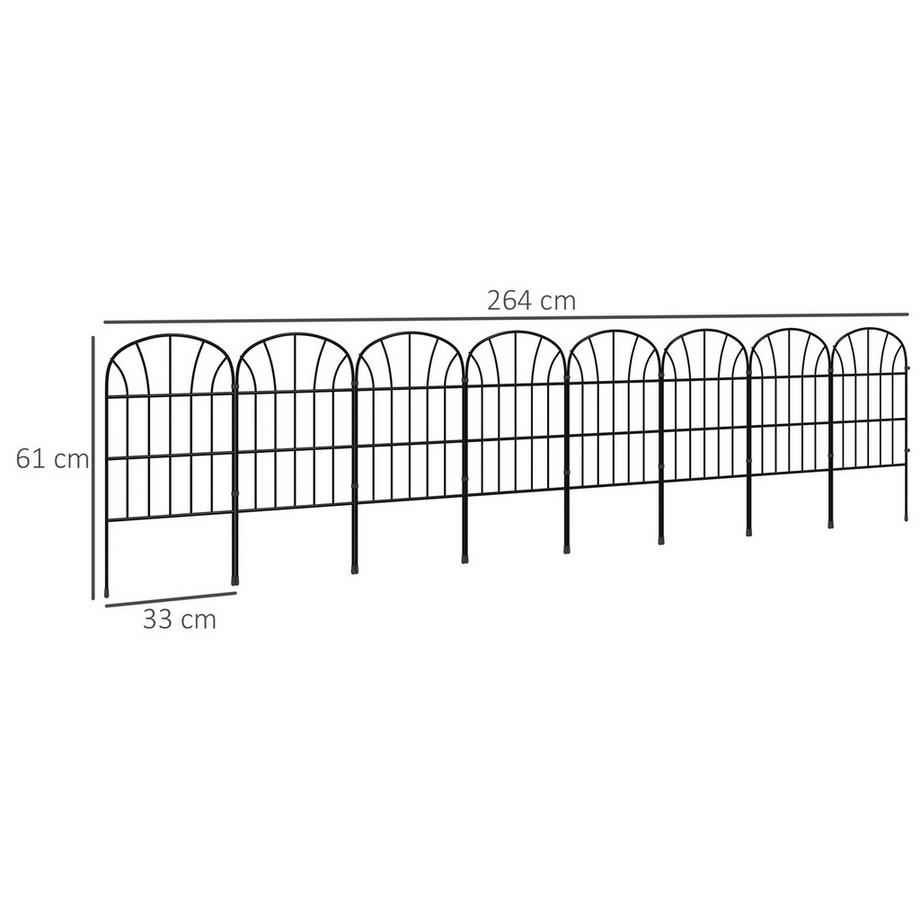 Northio  Gartenzaun Dekorativer Metallzaun mit Fuß, 8er Set, Steckzaun für Balkon & Terrasse, Schwarz, 93x150cm 