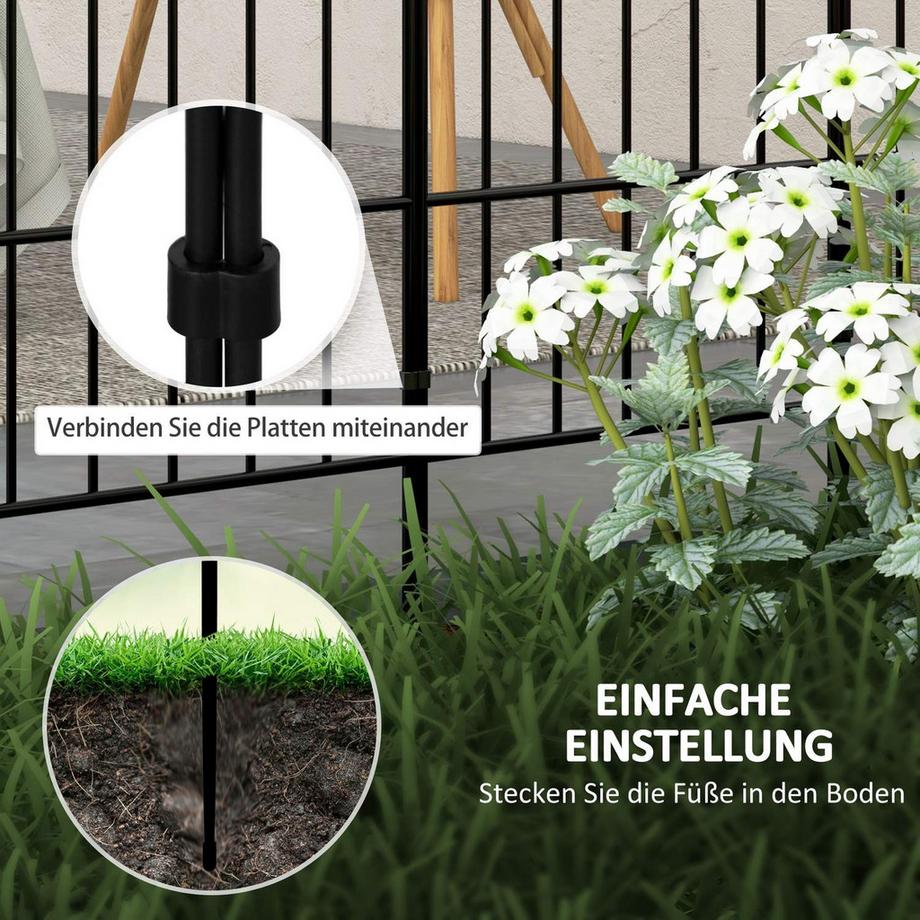 Northio  Gartenzaun Dekorativer Metallzaun mit Fuß, 8er Set, Steckzaun für Balkon & Terrasse, Schwarz, 93x150cm 