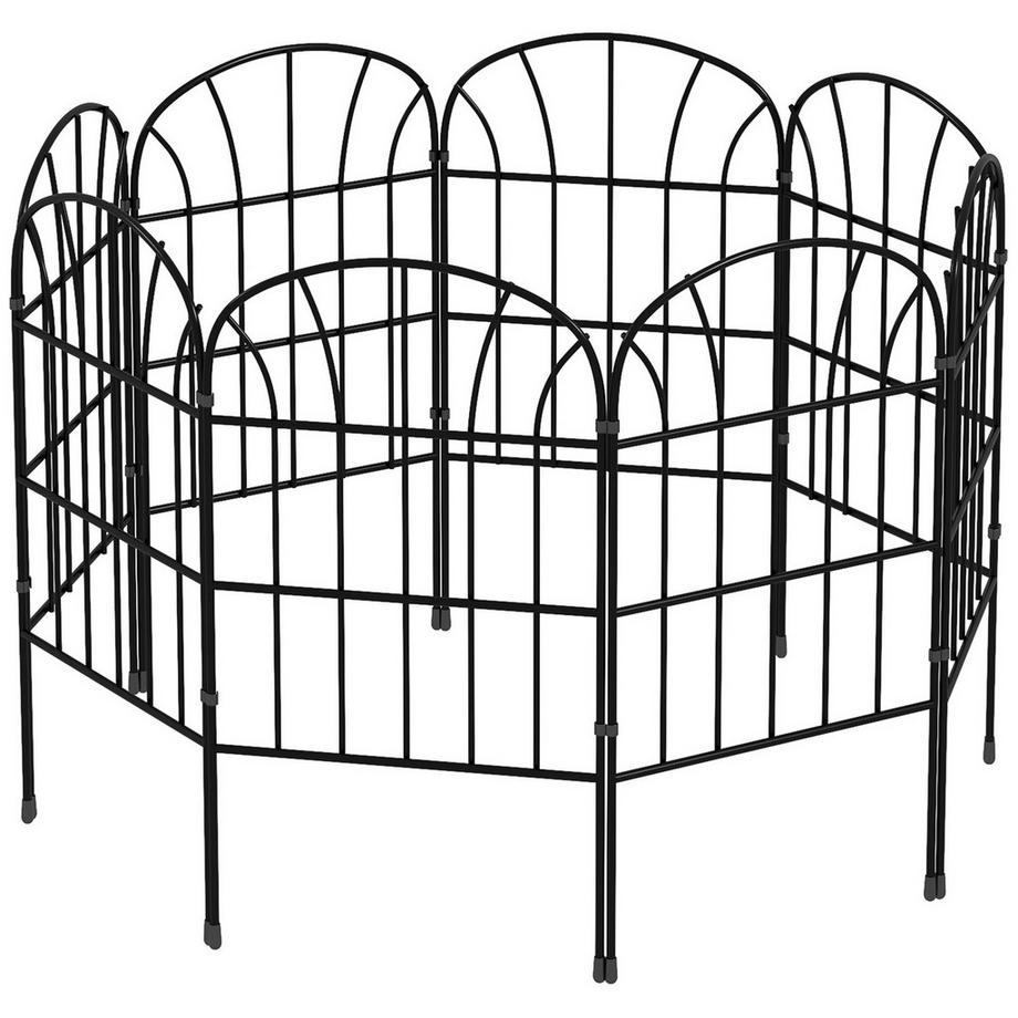 Northio  Gartenzaun Dekorativer Metallzaun mit Fuß, 8er Set, Steckzaun für Balkon & Terrasse, Schwarz, 93x150cm 