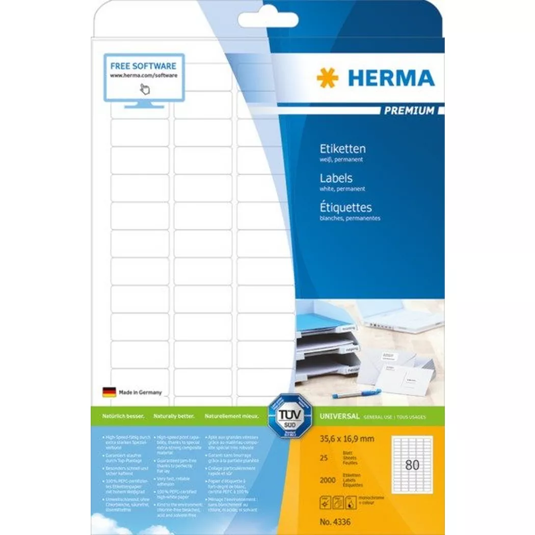 HERMA – Etiketten 35.6 x 16.9 mm Papier 2000 St, One Size, Weiss
